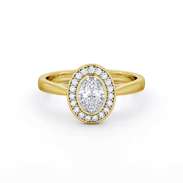 Halo Oval Diamond Engagement Ring 18K Yellow Gold - Shanvi ENOV16_YG_HAND
