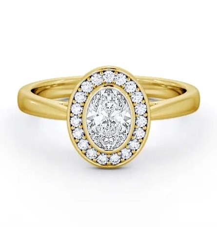 Halo Oval Diamond Bezel Set Engagement Ring 18K Yellow Gold ENOV16_YG_THUMB1