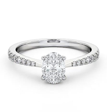 Oval Diamond Pinched Band Engagement Ring 18K White Gold Solitaire with Channel Set Side Stones ENOV17S_WG_THUMB2 