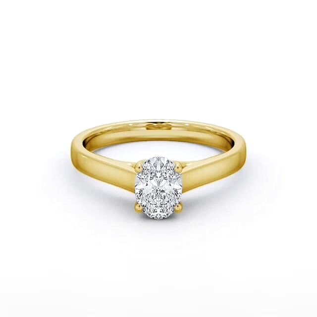 Oval Diamond Engagement Ring 18K Yellow Gold Solitaire - Evelia ENOV18_YG_HAND