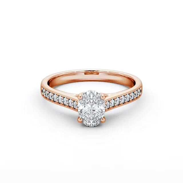 Oval Diamond Engagement Ring 18K Rose Gold Solitaire With Side Stones - Viviana ENOV18S_RG_HAND