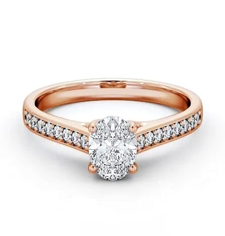 Oval Diamond Trellis Design Engagement Ring 18K Rose Gold Solitaire ENOV18S_RG_THUMB1