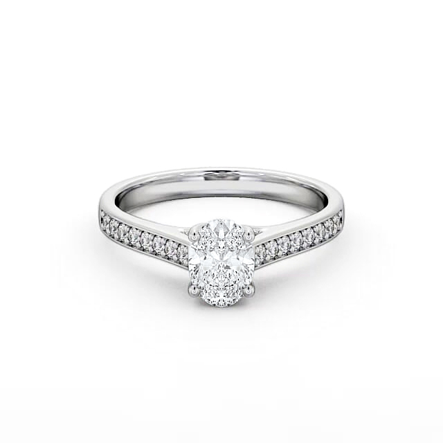Oval Diamond Engagement Ring Palladium Solitaire With Side Stones - Viviana ENOV18S_WG_HAND