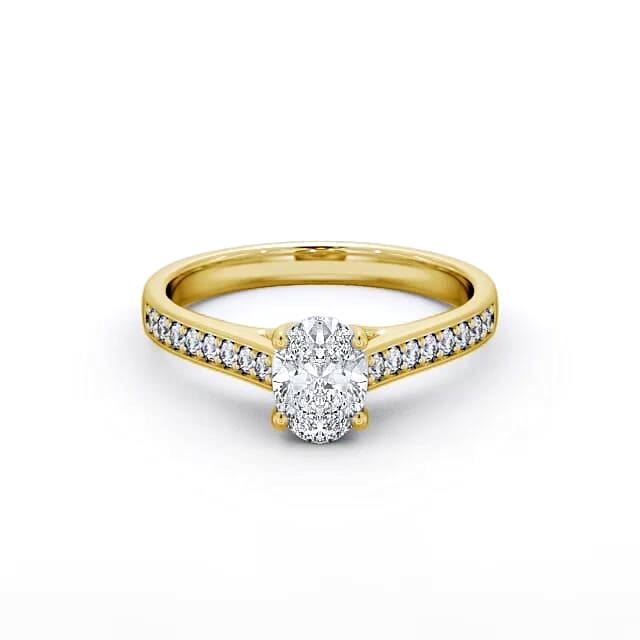 Oval Diamond Engagement Ring 18K Yellow Gold Solitaire With Side Stones - Viviana ENOV18S_YG_HAND