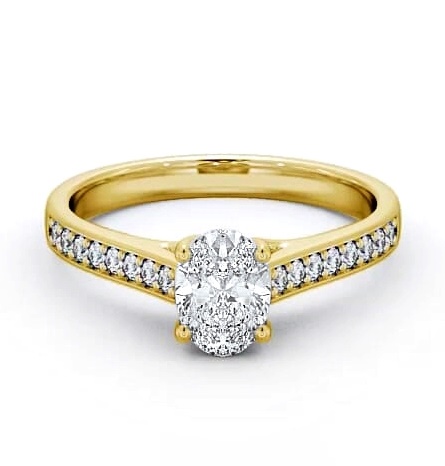 Oval Diamond Trellis Design Engagement Ring 18K Yellow Gold Solitaire ENOV18S_YG_THUMB1