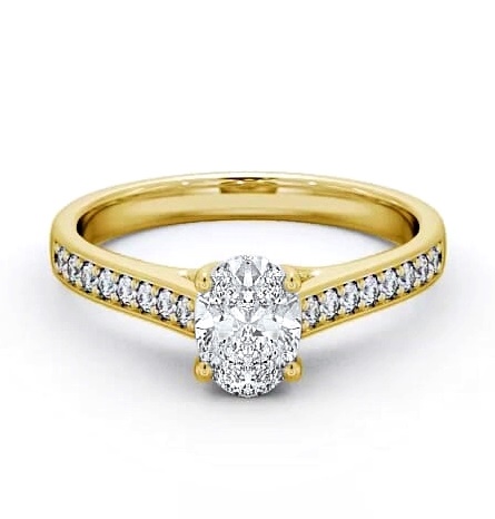 Oval Diamond Trellis Design Engagement Ring 18K Yellow Gold Solitaire ENOV18S_YG_THUMB2 