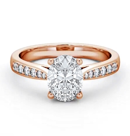 Oval Diamond Tapered Band Engagement Ring 18K Rose Gold Solitaire ENOV1S_RG_THUMB1