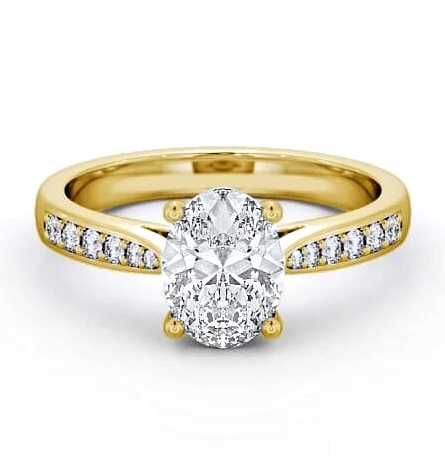 Oval Diamond Tapered Band Engagement Ring 18K Yellow Gold Solitaire ENOV1S_YG_THUMB1