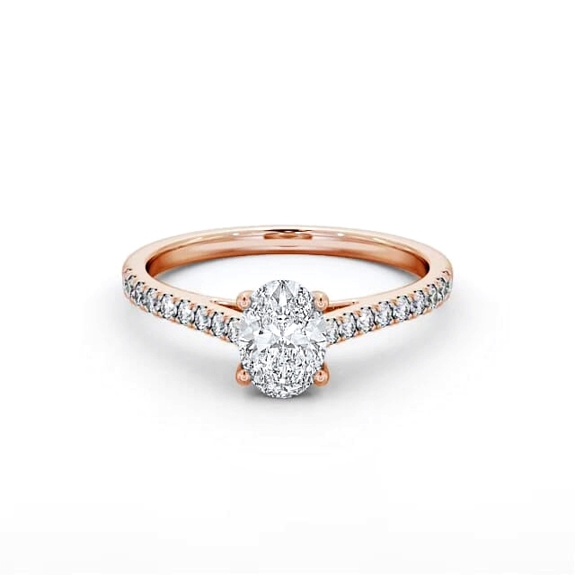 Oval Diamond Engagement Ring 18K Rose Gold Solitaire With Side Stones - Suzanna ENOV20_RG_HAND