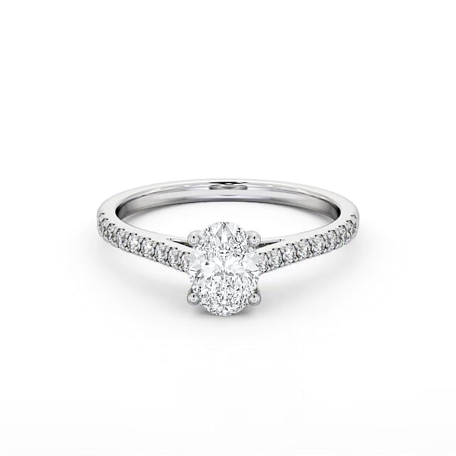 Oval Diamond Engagement Ring Palladium Solitaire With Side Stones - Suzanna ENOV20_WG_HAND
