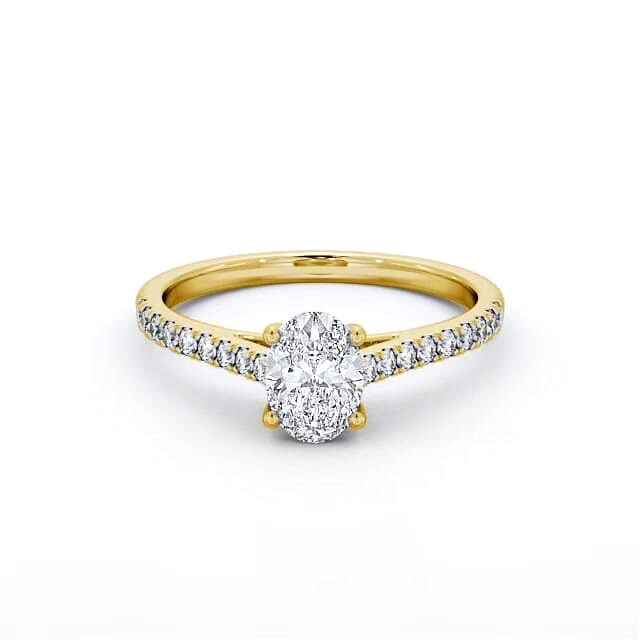 Oval Diamond Engagement Ring 18K Yellow Gold Solitaire With Side Stones - Suzanna ENOV20_YG_HAND
