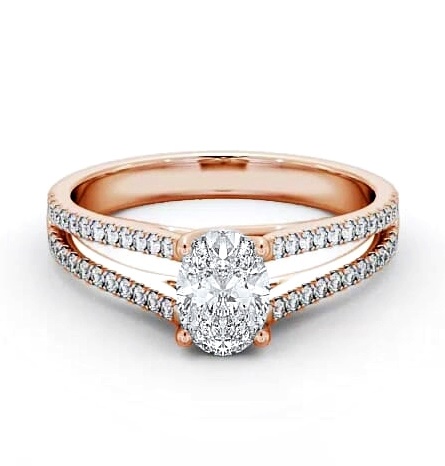 Oval Diamond Split Band Engagement Ring 18K Rose Gold Solitaire ENOV21S_RG_THUMB1