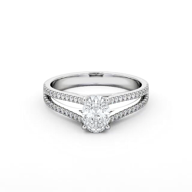Oval Diamond Engagement Ring 18K White Gold Solitaire With Side Stones - Annali ENOV21S_WG_HAND