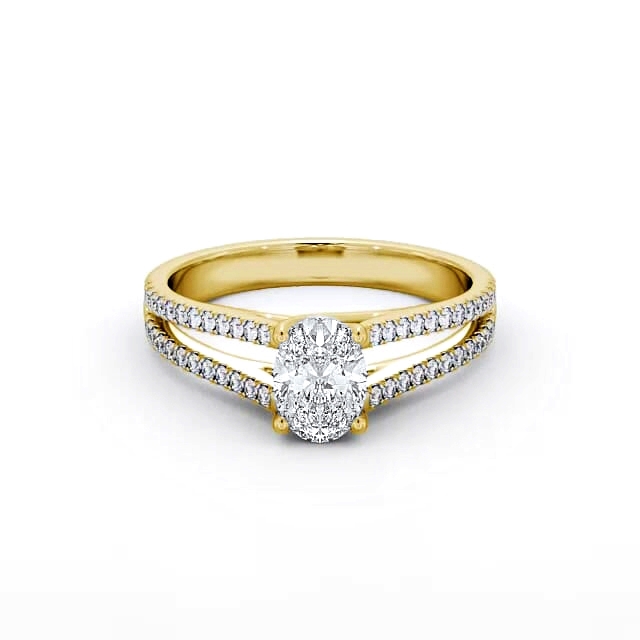 Oval Diamond Engagement Ring 18K Yellow Gold Solitaire With Side Stones - Annali ENOV21S_YG_HAND