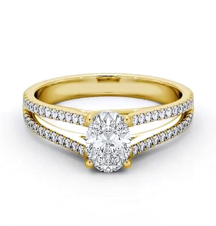 Oval Diamond Split Band Engagement Ring 18K Yellow Gold Solitaire ENOV21S_YG_THUMB1