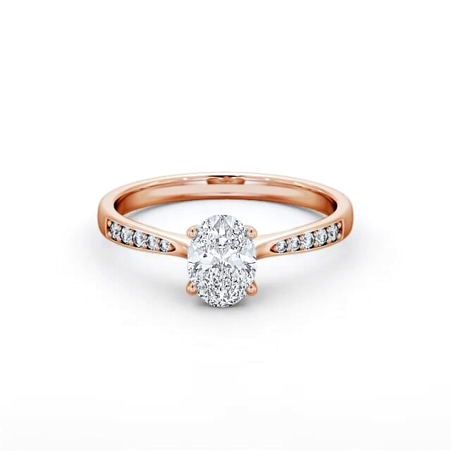 Oval Diamond Engagement Ring 18K Rose Gold Solitaire With Side Stones - Leonora ENOV22S_RG_HAND