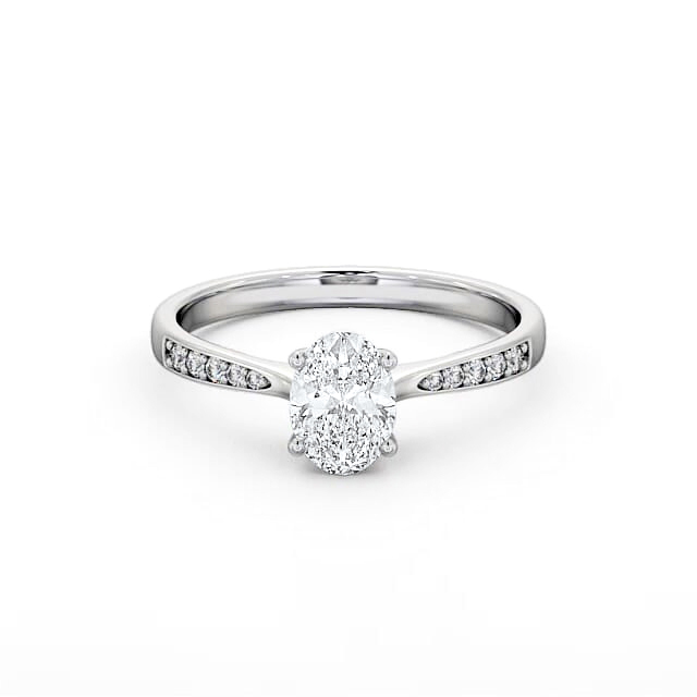 Oval Diamond Engagement Ring Palladium Solitaire With Side Stones - Leonora ENOV22S_WG_HAND