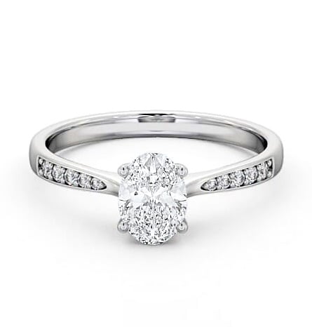 Oval Diamond Tapered Band Engagement Ring 18K White Gold Solitaire with Channel Set Side Stones ENOV22S_WG_THUMB2 