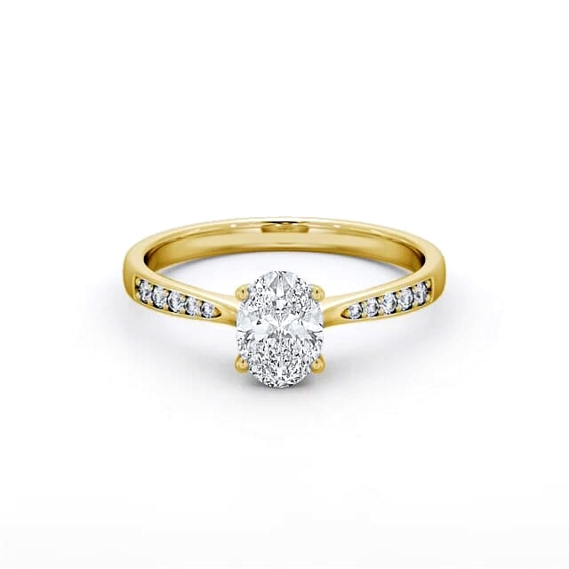 Oval Diamond Engagement Ring 18K Yellow Gold Solitaire With Side Stones - Leonora ENOV22S_YG_HAND