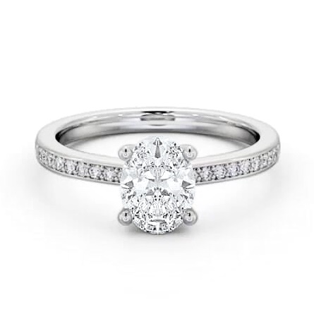 Oval Diamond 4 Prong Engagement Ring 18K White Gold Solitaire with Channel Set Side Stones ENOV23S_WG_THUMB2 