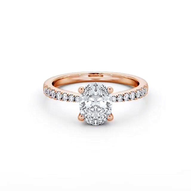 Oval Diamond Engagement Ring 18K Rose Gold Solitaire With Side Stones - Perielle ENOV24S_RG_HAND
