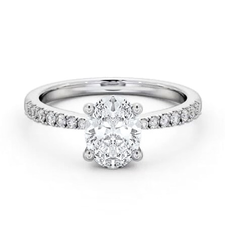 Oval Diamond 4 Prong Engagement Ring 18K White Gold Solitaire with Channel Set Side Stones ENOV24S_WG_THUMB2 
