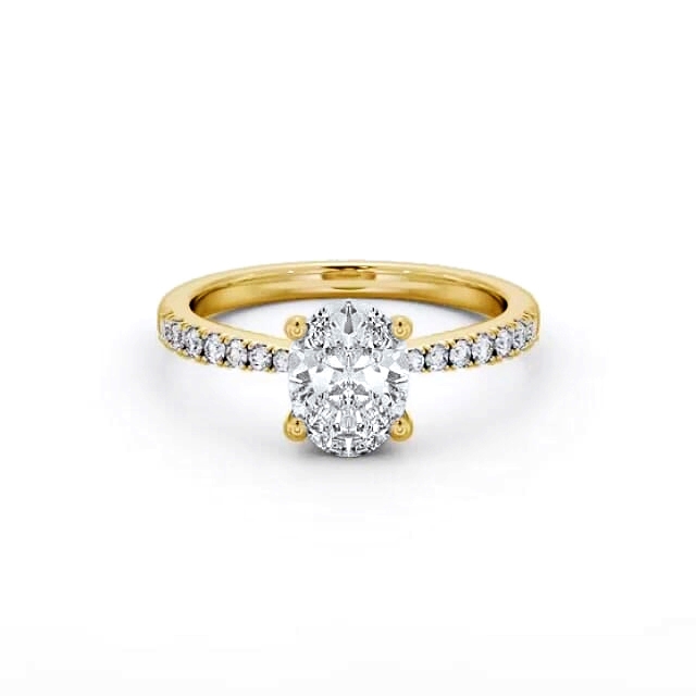 Oval Diamond Engagement Ring 18K Yellow Gold Solitaire With Side Stones - Perielle ENOV24S_YG_HAND
