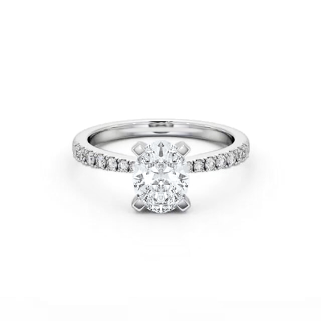 Oval Diamond Engagement Ring 18K White Gold Solitaire With Side Stones - Rosel ENOV25S_WG_HAND