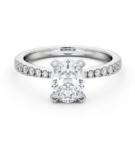 Oval Diamond Tapered Band Engagement Ring 18K White Gold Solitaire with Channel Set Side Stones ENOV25S_WG_THUMB2 