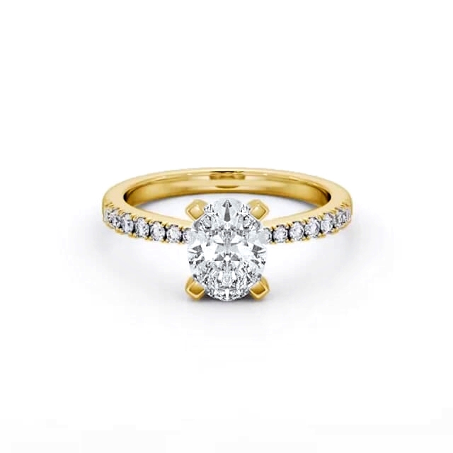 Oval Diamond Engagement Ring 18K Yellow Gold Solitaire With Side Stones - Rosel ENOV25S_YG_HAND