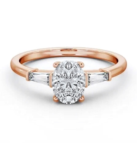 Oval Ring 9K Rose Gold Solitaire with Tapered Baguette Side Stones ENOV26S_RG_THUMB1