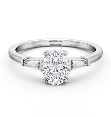 Oval Diamond Engagement Ring 18K White Gold Solitaire with Tapered Baguette Side Stones ENOV26S_WG_THUMB2 