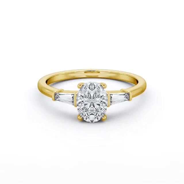 Oval Diamond Engagement Ring 18K Yellow Gold Solitaire With Side Stones - Amery ENOV26S_YG_HAND