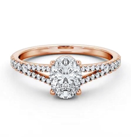 Oval Diamond Split Band Engagement Ring 18K Rose Gold Solitaire ENOV27S_RG_THUMB1