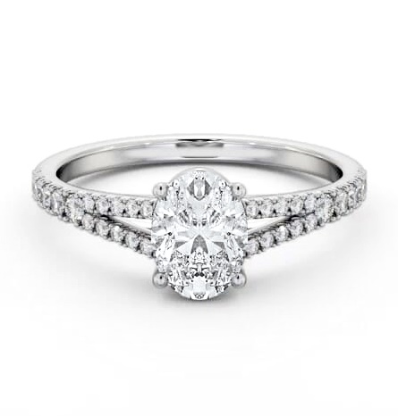 Oval Diamond Split Band Engagement Ring 18K White Gold Solitaire with Channel Set Side Stones ENOV27S_WG_THUMB2 