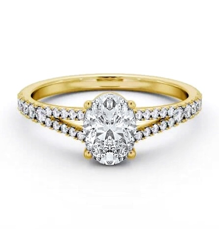 Oval Diamond Split Band Engagement Ring 18K Yellow Gold Solitaire ENOV27S_YG_THUMB1