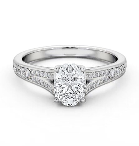 Oval Diamond Split Channel Engagement Ring 18K White Gold Solitaire with Channel Set Side Stones ENOV28S_WG_THUMB2 