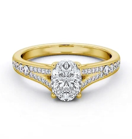 Oval Diamond Split Channel Engagement Ring 18K Yellow Gold Solitaire ENOV28S_YG_THUMB1