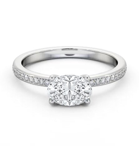 Oval Diamond East To West Engagement Ring 18K White Gold Solitaire with Channel Set Side Stones ENOV29S_WG_THUMB2 