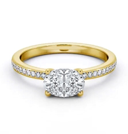 Oval Diamond East To West Engagement Ring 18K Yellow Gold Solitaire ENOV29S_YG_THUMB1