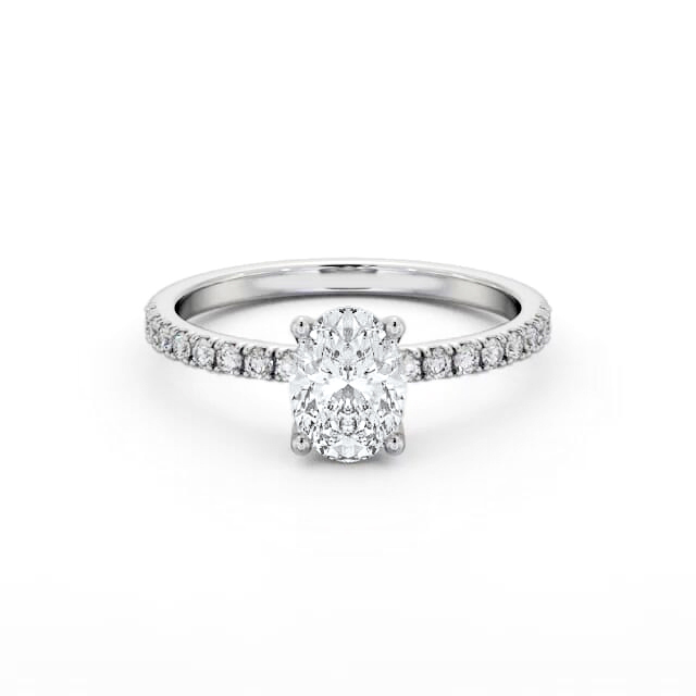 Oval Diamond Engagement Ring 18K White Gold Solitaire With Side Stones - Kinley ENOV30S_WG_HAND