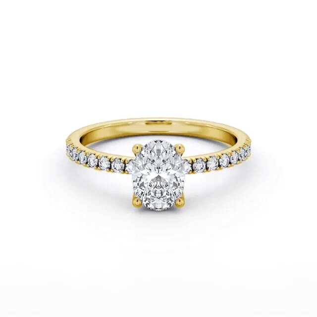 Oval Diamond Engagement Ring 18K Yellow Gold Solitaire With Side Stones - Kinley ENOV30S_YG_HAND