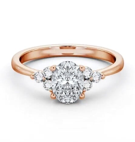 Oval Ring 9K Rose Gold Solitaire with Three Round Diamonds ENOV31S_RG_THUMB1
