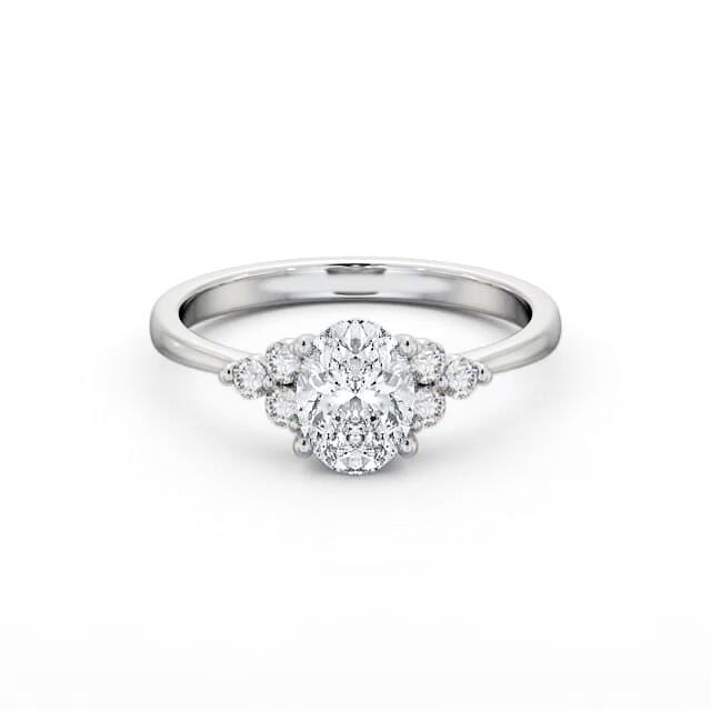 Oval Diamond Engagement Ring 18K White Gold Solitaire With Side Stones - Mylie ENOV31S_WG_HAND