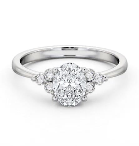Oval Ring 18K White Gold Solitaire with Three Round Diamonds ENOV31S_WG_THUMB2 