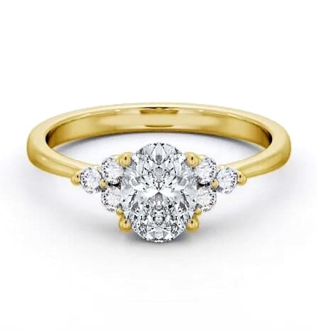 Oval Ring 18K Yellow Gold Solitaire with Three Round Diamonds ENOV31S_YG_THUMB1