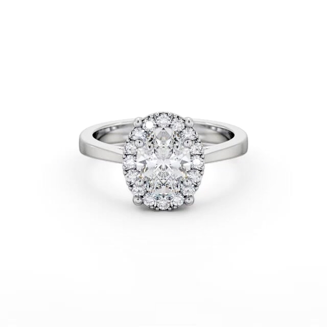Halo Oval Diamond Engagement Ring Palladium - Zana ENOV33_WG_HAND