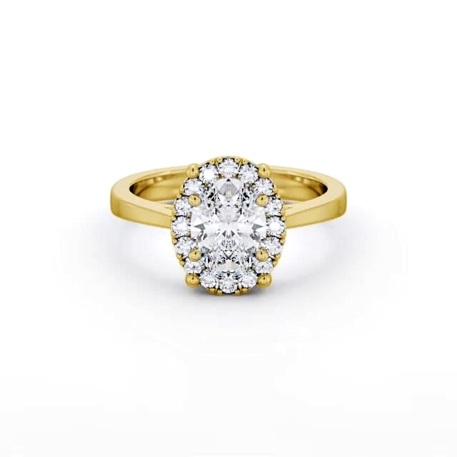 Halo Oval Diamond Engagement Ring 18K Yellow Gold - Zana ENOV33_YG_HAND