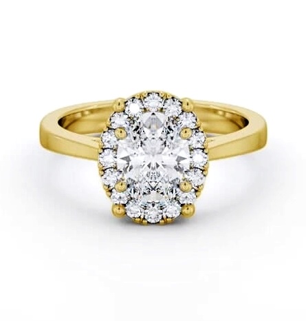 Halo Oval Diamond Cluster Engagement Ring 18K Yellow Gold ENOV33_YG_THUMB1