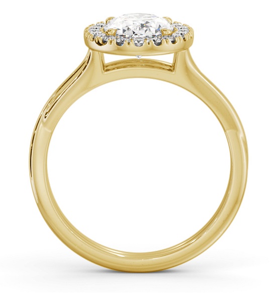 Halo Oval Diamond Crossover Band Engagement Ring 18K Yellow Gold ENOV34_YG_THUMB1 